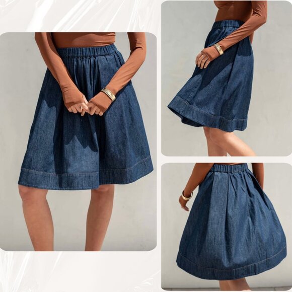 Pixie Chambray Skirt - Voyageur by MERSEA Indigo Denim Midi Skirt Small - NWT